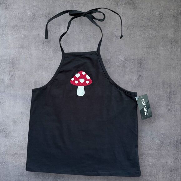 Hot Topic SM Black Mushroom Heart Halter Tank Top Cute & Trendy - Picture 1 of 4